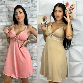 Kit 2 Camisolas de Amamentação em rosa e bege com detalhes em renda, confortáveis e práticas