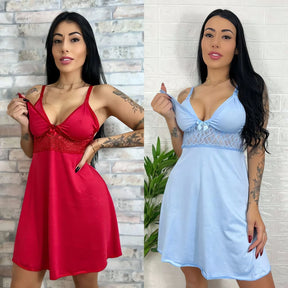Kit 2 Camisolas de Amamentação em vermelho e azul com ajuste prático para facilitar a amamentação