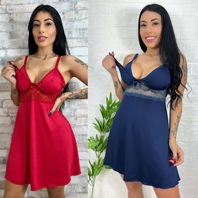Kit 2 Camisolas de Amamentação em vermelho e azul com detalhes em renda e alças ajustáveis