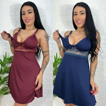 Kit 2 Camisolas de Amamentação em vinho e azul, com detalhes em renda e abertura prática para amamentar