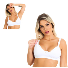 Kit 2 Sutiãs de Amamentação com Alça Reforçada em branco, ideal para mães durante a amamentação.