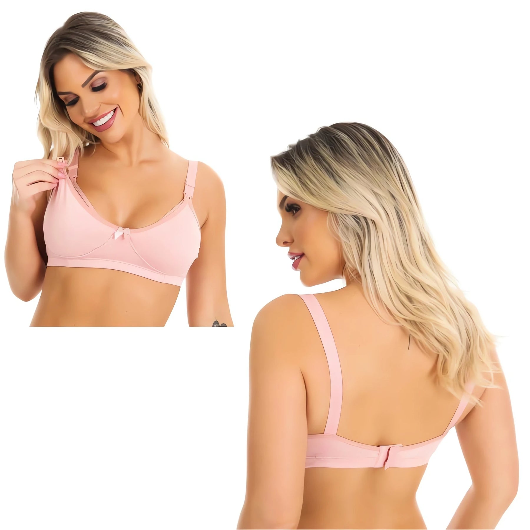 Kit 2 Sutiãs de Amamentação com Alça Reforçada em rosa, confortáveis e práticos para mamães.