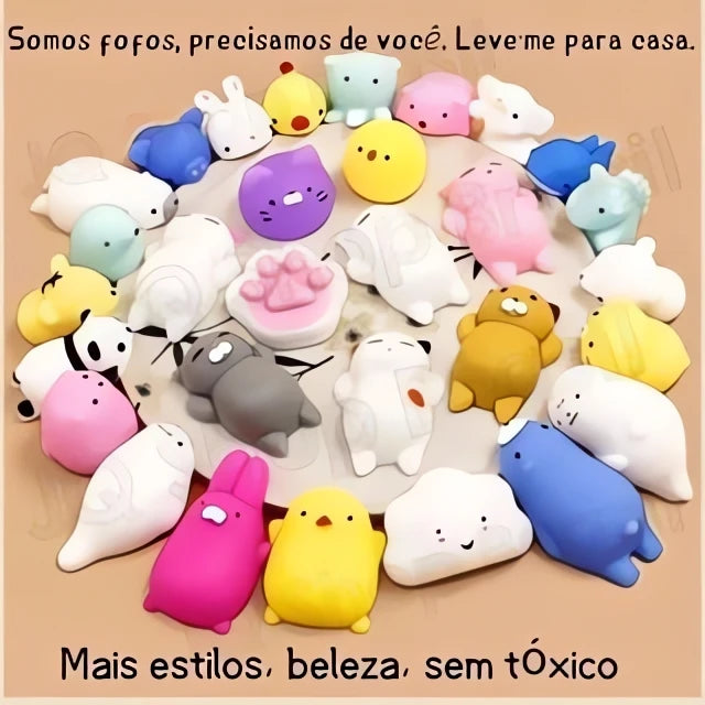 Kit 25 Squishy Bichinhos Macios Antiestresse - Mochi Pop It para Relaxar e Apertar