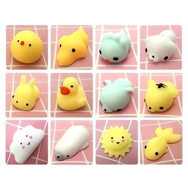 Kit 25 Squishy Bichinhos Macios Antiestresse - Mochi Pop It para Relaxar e Apertar