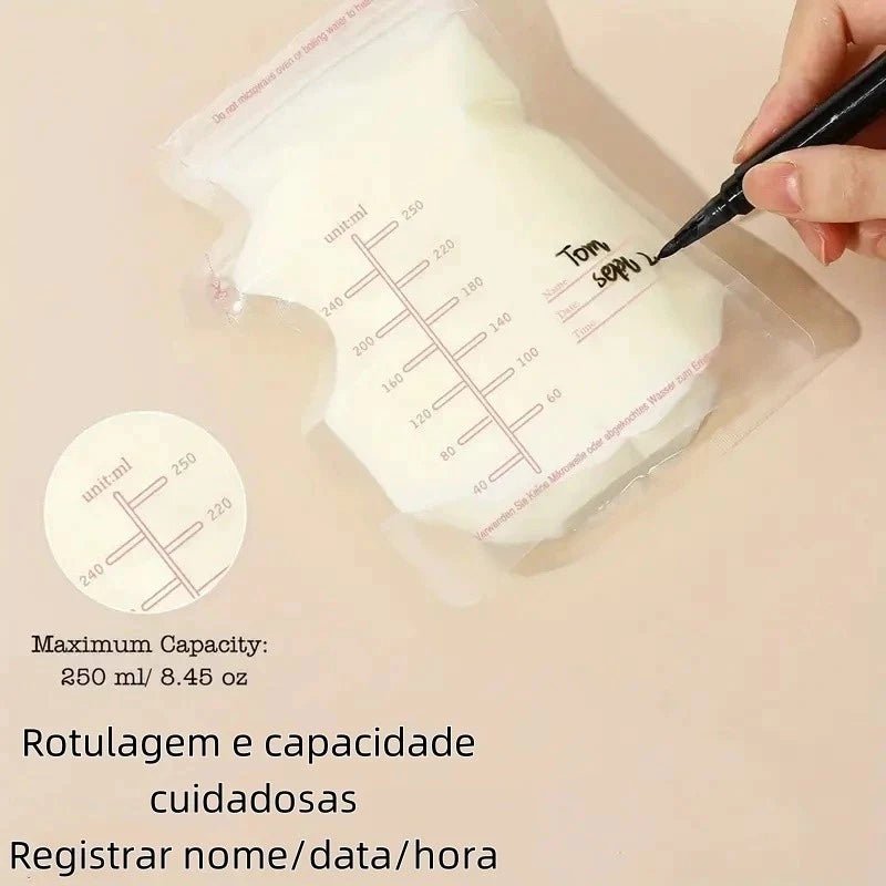 Kit 30 Sacos de Armazenamento de Leite Materno 250mL.
