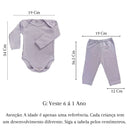 Kit 4 Peças para bebês com body e calça em tom lavanda, ideal para crianças de 6 a 1 ano