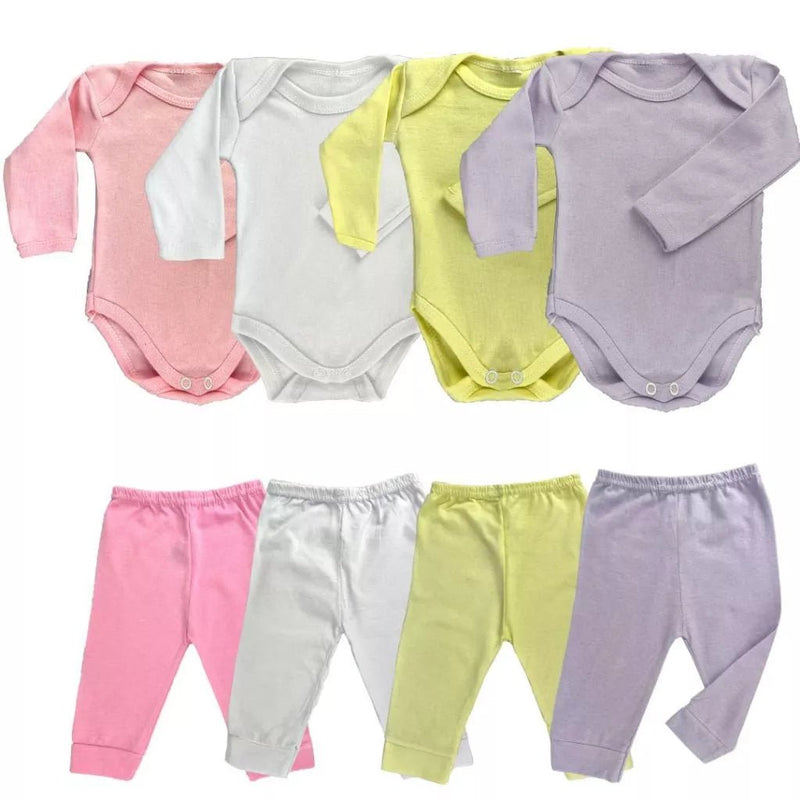 Kit 4 Peças Infantil – Mijão, Calça e Body Manga Longa: Conforto e Versatilidade para Bebês Meninos e Meninas.