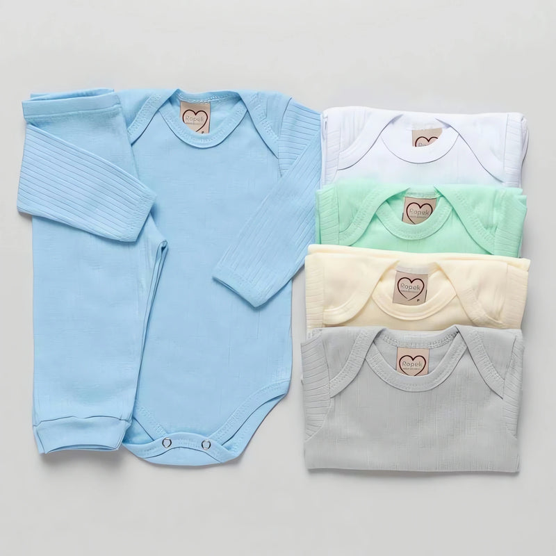 Kit 10 Peças - Body Manga Longa e Calça Lisa para Bebês Meninos e Meninas