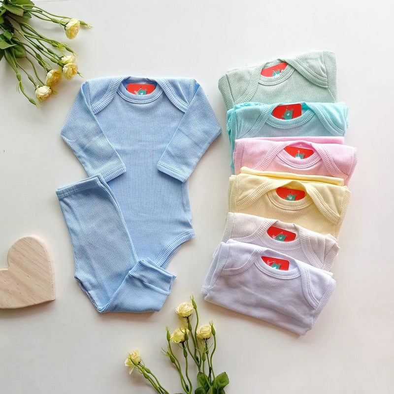 Kit BabyEssencial 10 Peças – Conjunto Body Manga Longa + Calça Lisa para Bebês Meninos e Meninas.