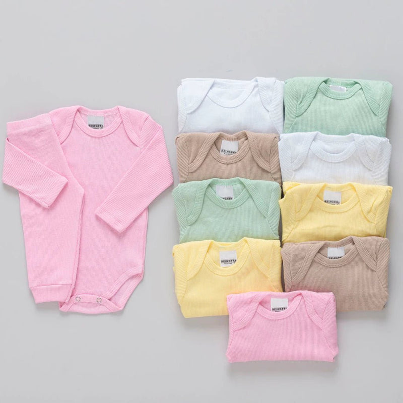 Kit BabyEssencial 10 Peças – Conjunto Body Manga Longa + Calça Lisa para Bebês Meninos e Meninas.
