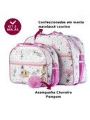 Kit Bolsa e Mala Maternidade PomPom com design em manta matelassê e chaveiro pompom