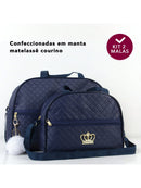 Kit Bolsa Saída Maternidade com 2 malas em manta matelassê couro azul marinho