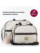Kit Bolsa Saída Maternidade com 2 malas em manta matelassê de couro na cor creme
