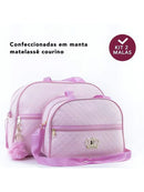 Kit Bolsa Saída Maternidade em rosa com 2 malas de matelassê courino práticas e elegantes