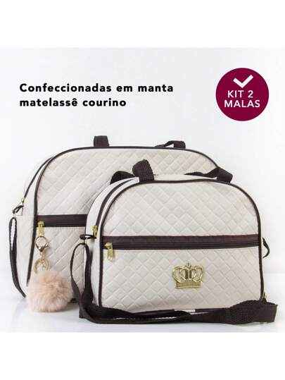 Kit Bolsa Saída Maternidade com 2 malas em manta matelassê de courino