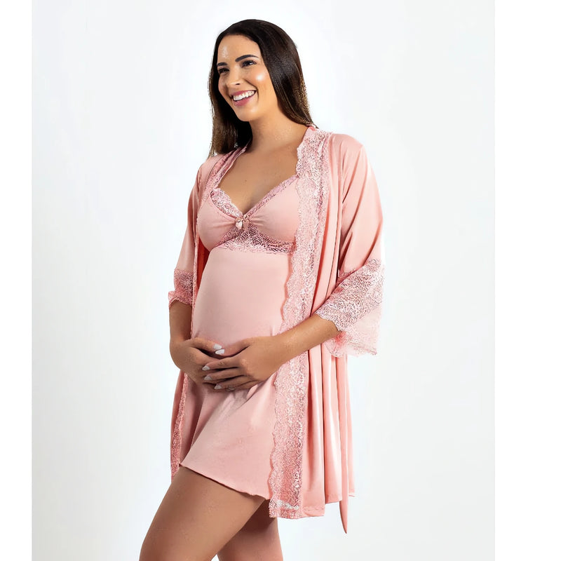 Kit Camisola e Robe de Amamentação - ideal para gestantes