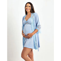 Kit Camisola em azul claro com detalhes em renda, ideal para gestantes, confortável e elegante