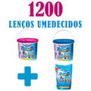 Kit com 2 Baldes de Lenços Umedecidos Fiesta com 1200 unidades no total em diferentes cores