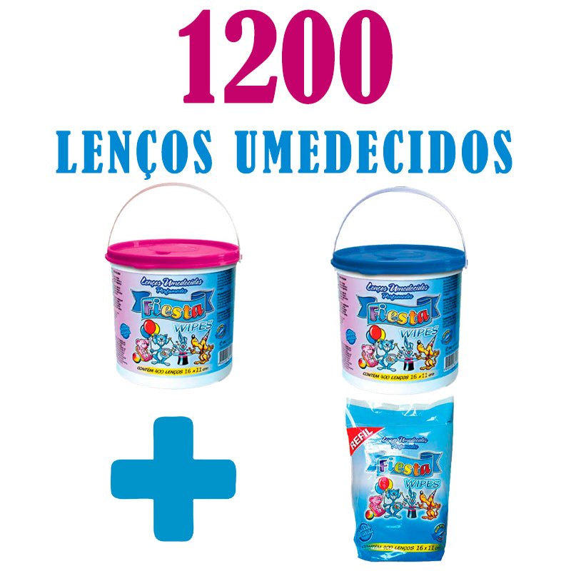 Kit com 2 Baldes de Lenços Umedecidos Fiesta + Refil – 1200 Toalhas para Higiene Prática e Econômica.