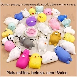 Kit com 25 Squishy Mochi Pop It - Bichinhos Macios Antiestresse para Apertar e Relaxar.