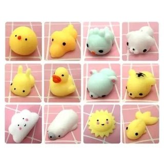 Kit com 25 Squishy Mochi Pop It - Bichinhos Macios Antiestresse para Apertar e Relaxar.