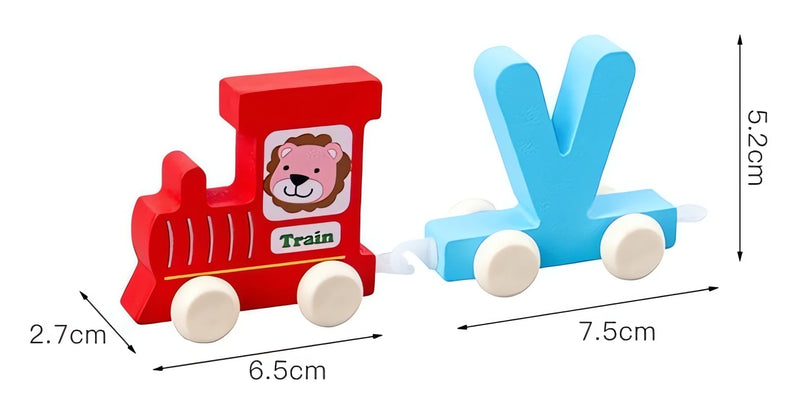 Kit com 27 Trens com Alfabeto de madeira coloridos com figuras para ensino infantil