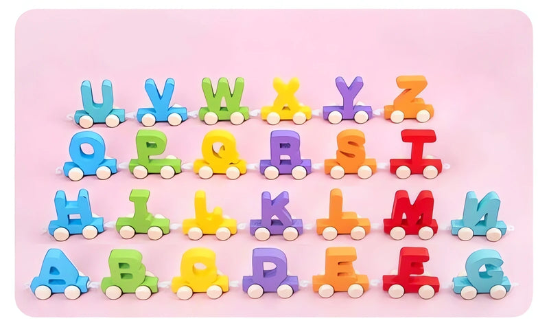 Kit com 27 Trens com Alfabeto coloridos em madeira para educação infantil