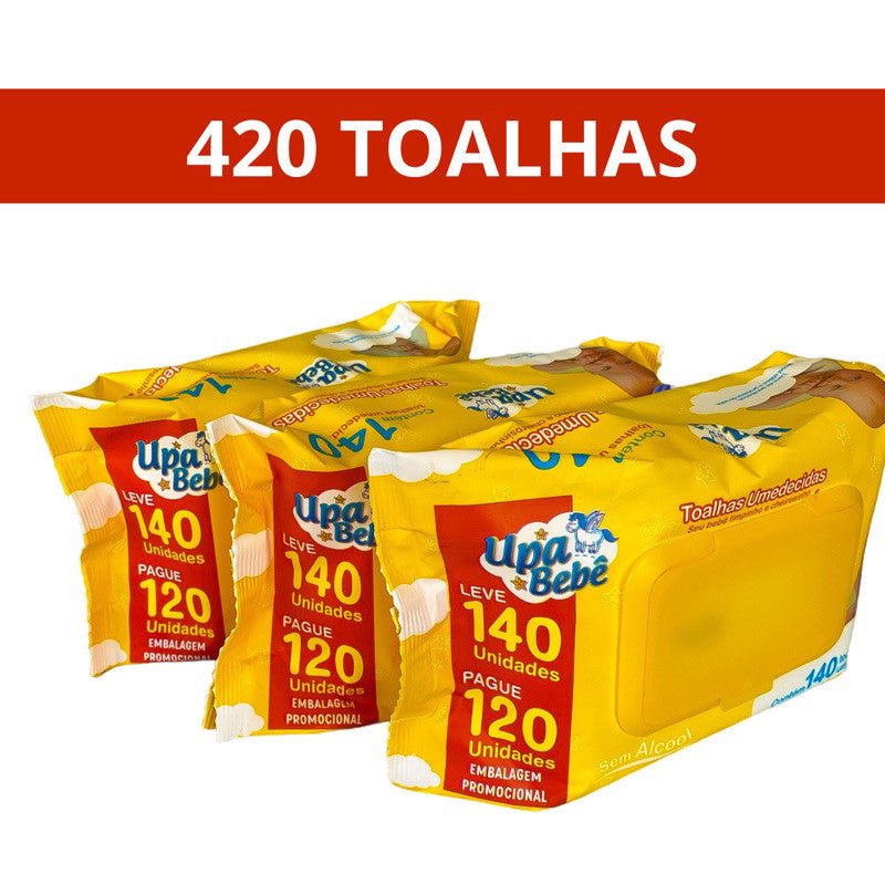 Kit com 420 Toalhas Umedecidas (3 Pacotes) – Upa Bebê, Maciez e Cuidado para o Seu Bebê.