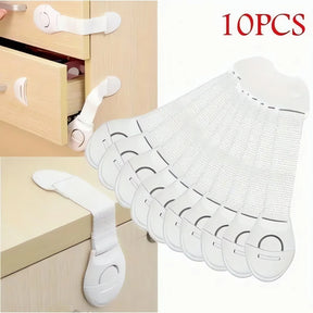Kit de 10 Travas de Segurança brancas para proteger gavetas e armários de crianças