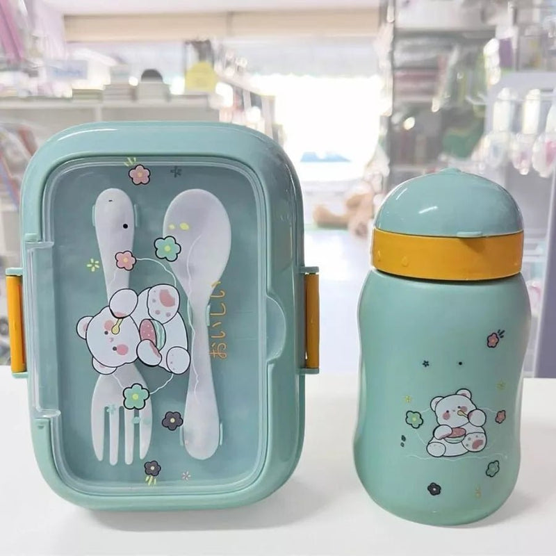 Kit Marmita Infantil Completo com Talheres, Garrafa de 400ml e Lancheira Escolar para Creche.