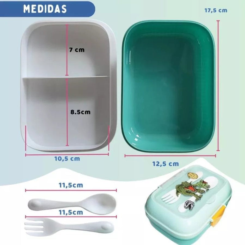 Kit Marmita Infantil Completo com Talheres, Garrafa de 400ml e Lancheira Escolar para Creche.