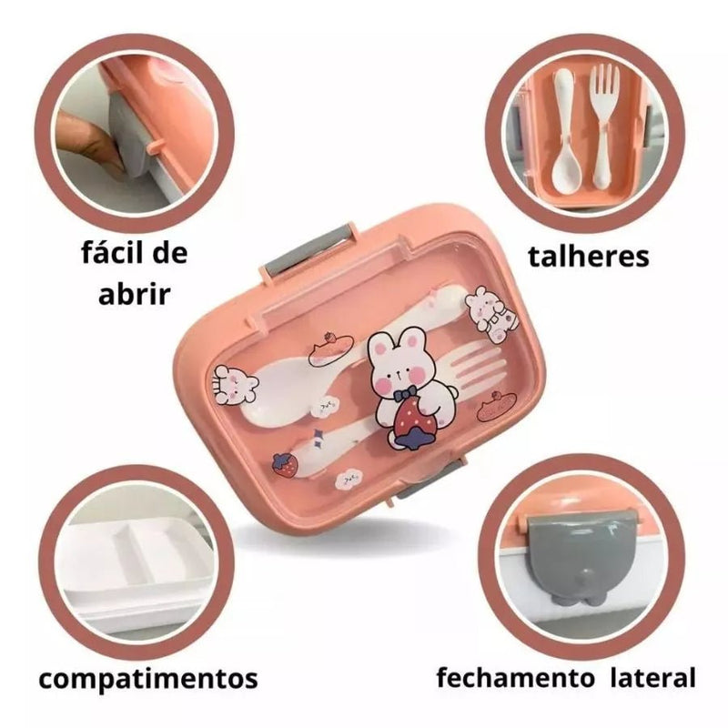 Kit Marmita Infantil Completo com Talheres, Garrafa de 400ml e Lancheira Escolar para Creche.