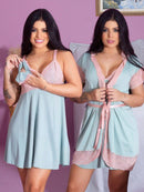 Kit Maternidade com roupão e camisola em azul e rosa, ideal para futuras mamães