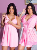 Conjunto de roupas rosa do Kit Maternidade com vestido e roupão para gestantes e puérperas