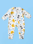 Macacão Infantil Branco com Estampa de Animais e Estrelas para Conforto e Estilo de Bebês