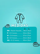 Macacão Infantil com medidas detalhadas para tamanhos de recém-nascido a 12 meses