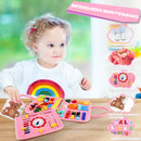 Maleta Sensorial Montessori em rosa, com atividades para desenvolver habilidades motoras da criança