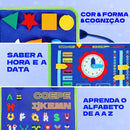 Maleta Sensorial Montessori com atividades de cores, formas, horas e alfabeto para crianças aprenderem brincando