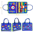 Maleta Sensorial Montessori com atividades educativas para crianças, incluindo formas e cores divertidas