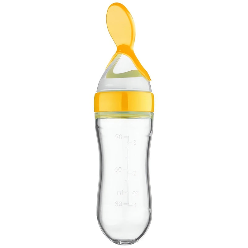 Mamadeira Baby Bottle Meu Cheirinho Bom transparente com tampa e colher amarela para bebê