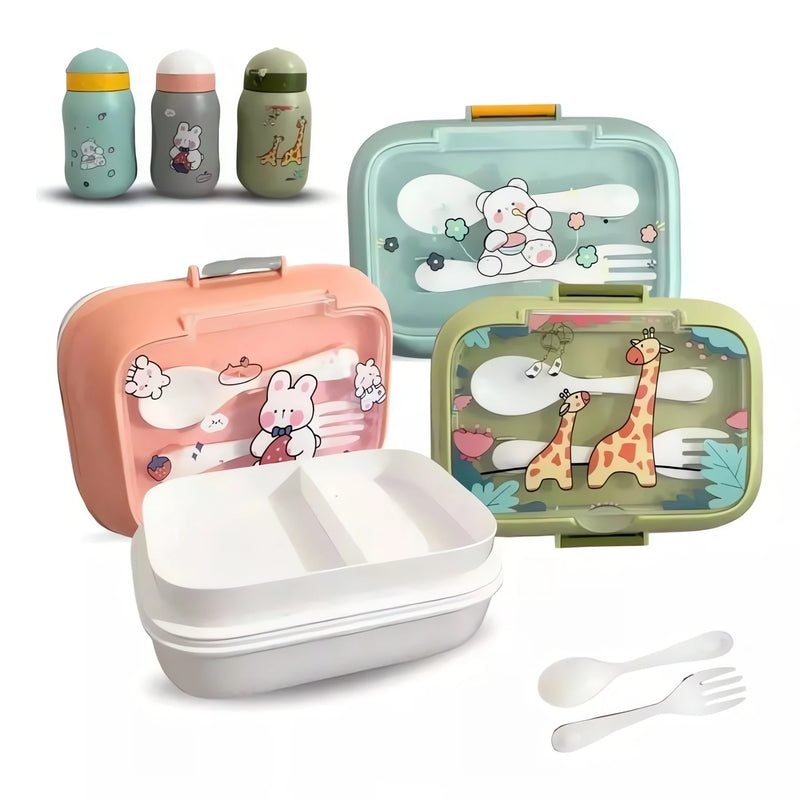Marmita Kids Kit Completo com Talheres, Garrafa e Lancheira Escolar