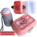 Marmita Kids Kit Completo com design de borboleta, copo e talheres infantis em cores vibrantes