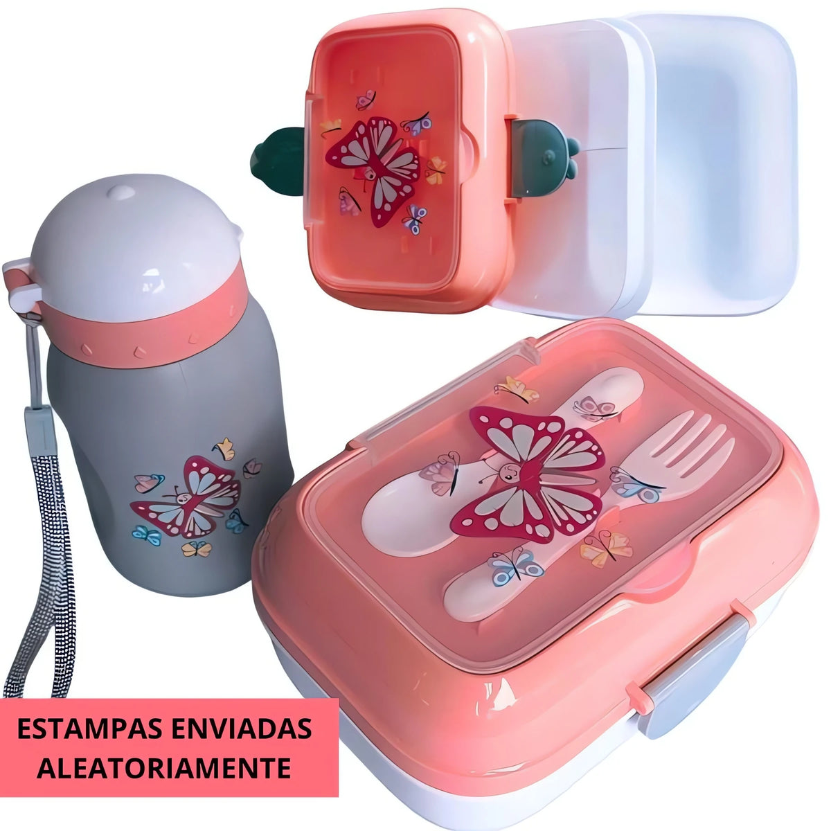 Marmita Kids Kit Completo com Talheres, Garrafa e Lancheira Escolar