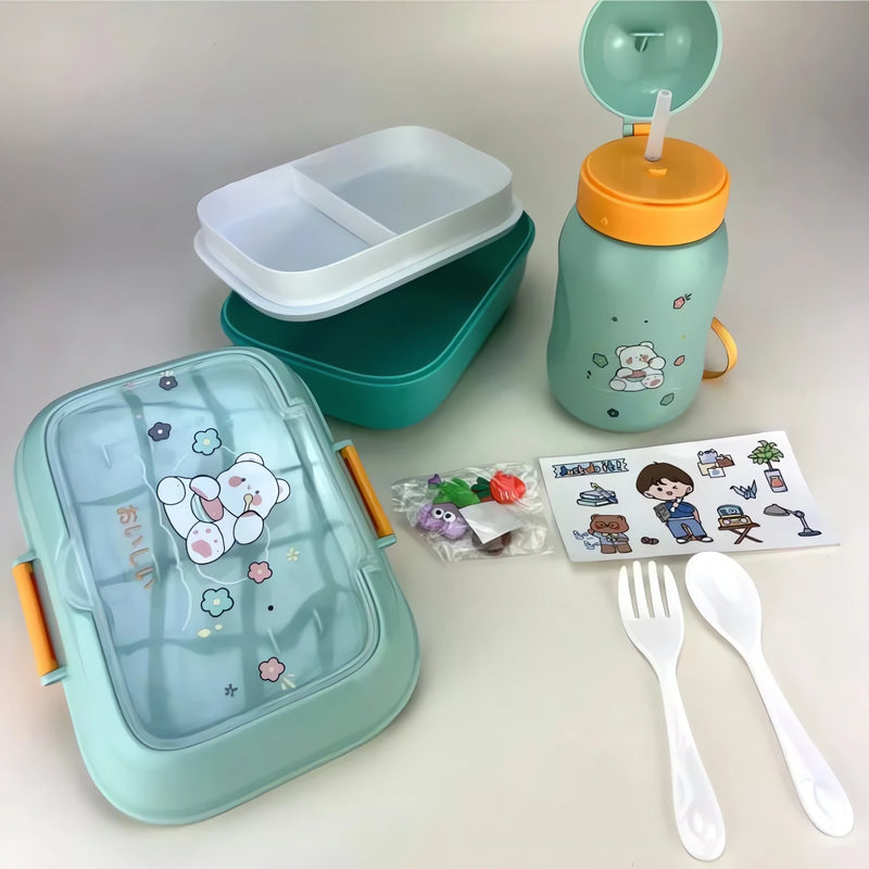Marmita Kids Kit Completo com Talheres, Garrafa e Lancheira Escolar