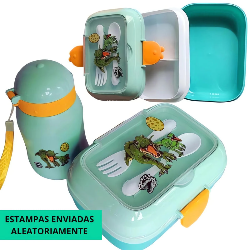 Marmita Kids Kit Completo com Talheres, Garrafa e Lancheira Escolar