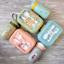 Conjunto de Marmita Kids Kit Completo com estampa infantil de animais e utensílios coloridos