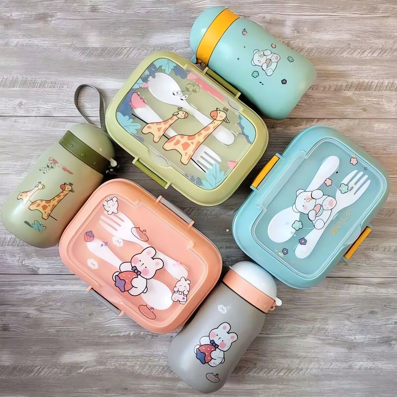 Marmita Kids Kit Completo com Talheres, Garrafa e Lancheira Escolar