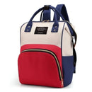 Mochila Maternidade Multifuncional em cores vermelho, branco e azul, ideal para as necessidades de pais e bebês