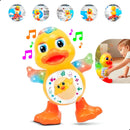Patinho Dançarino Musical colorido com luzes e sons, ideal para diversão infantil e desenvolvimento de habilidades motoras