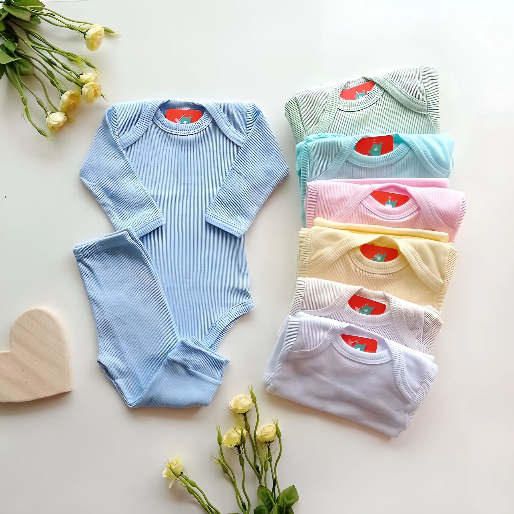 Kit 10 Peças - Body Manga Longa e Calça Lisa para Bebês Meninos e Meninas